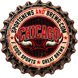 Red and black bottle cap with "Chicago" in bold red letters above a pair of horns